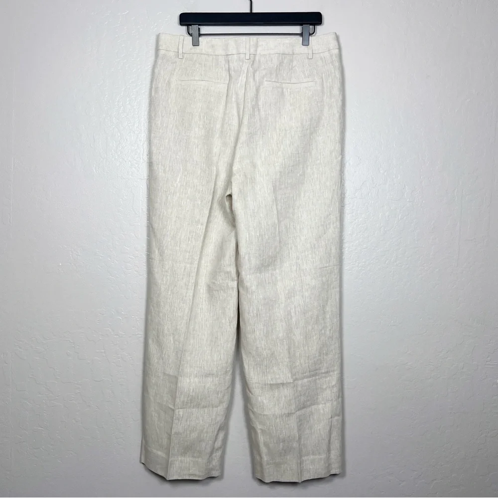 BANANA REPUBLIC Women Size 14 Palma Linen High-Waisted Pleated Straight-Leg Pant
